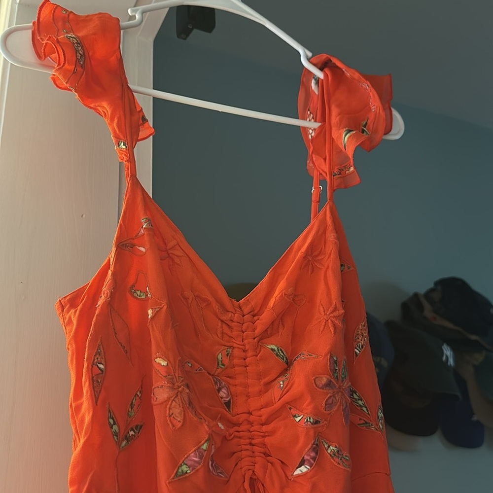 Farm Rio Red Full Length Dress Foral Dress Sm